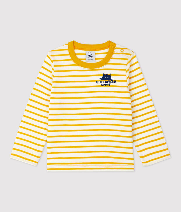 Babies' Striped Cotton T-Shirt white/yellow