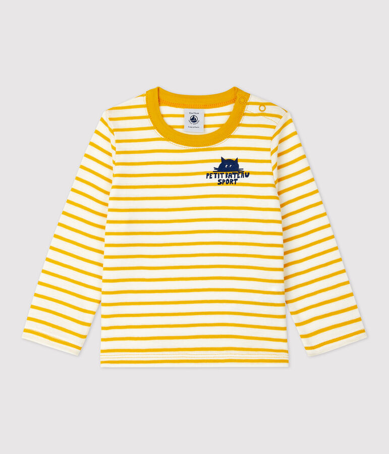 Babies' Striped Cotton T-Shirt white/yellow