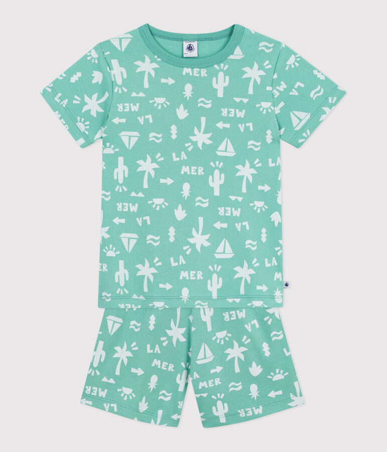 Children's short printed cotton pyjamas green/white