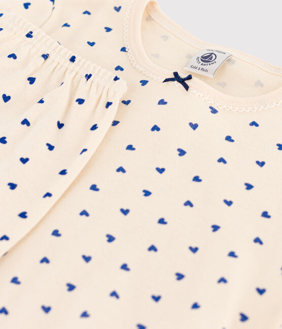 Girls' Heart Patterned Short-Sleeved Cotton Pyjamas AVALANCHE white/NEWBLEU