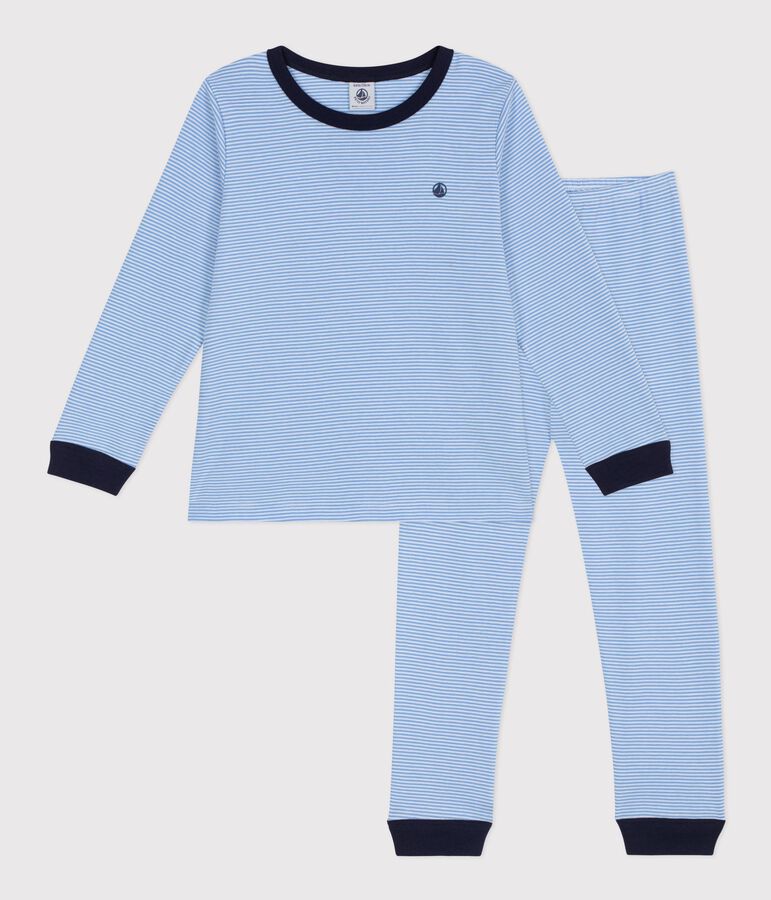 Children's stripy cotton pyjamas blue/white