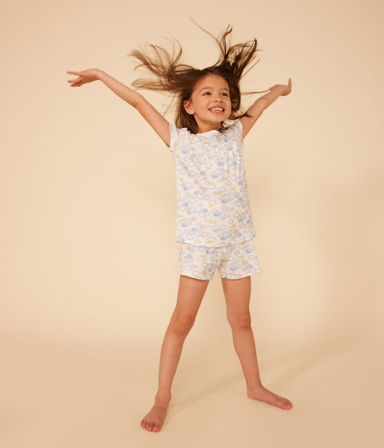 Children's Short Cotton Rainbow Print Pyjamas MARSHMALLOW white/MULTICO white