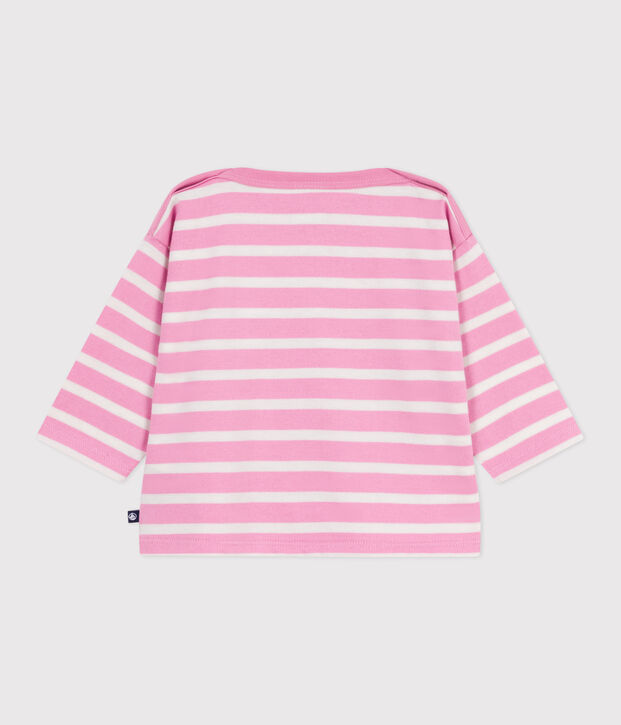Babies' cotton Breton top pink/ecru