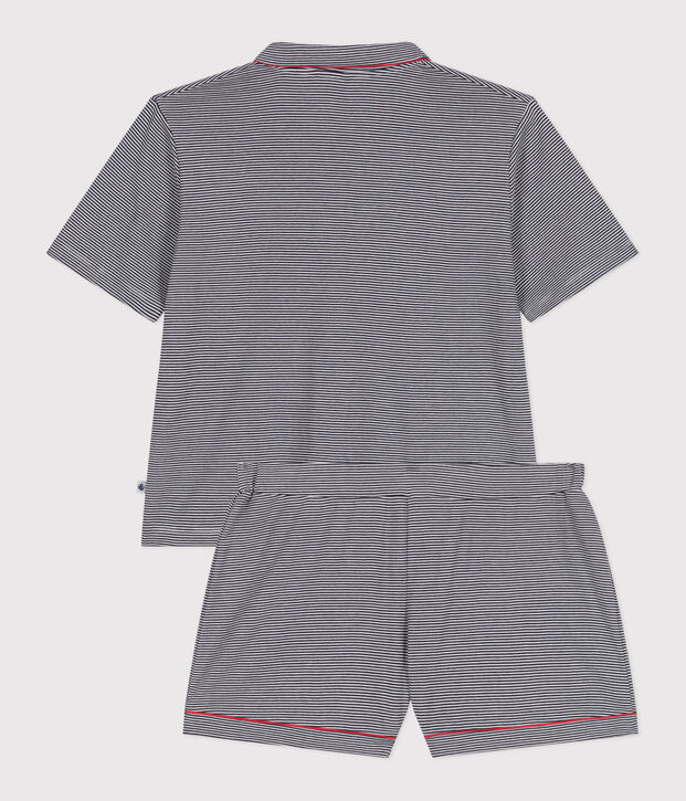 Women's striped buttoned cotton short pajamas blue/white