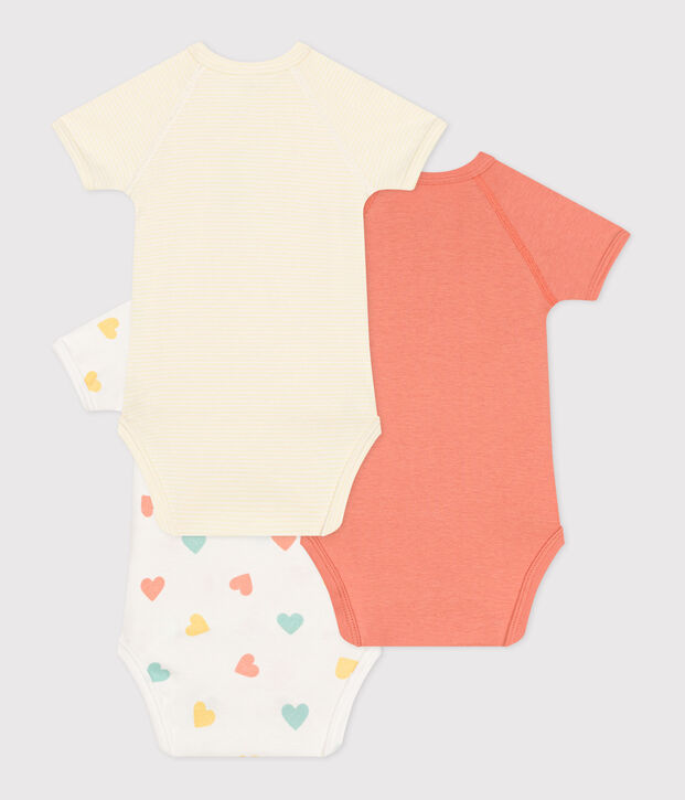 Babies' short-sleeved wrapover heart-patterned cotton bodysuits - 3-Pack multicolor