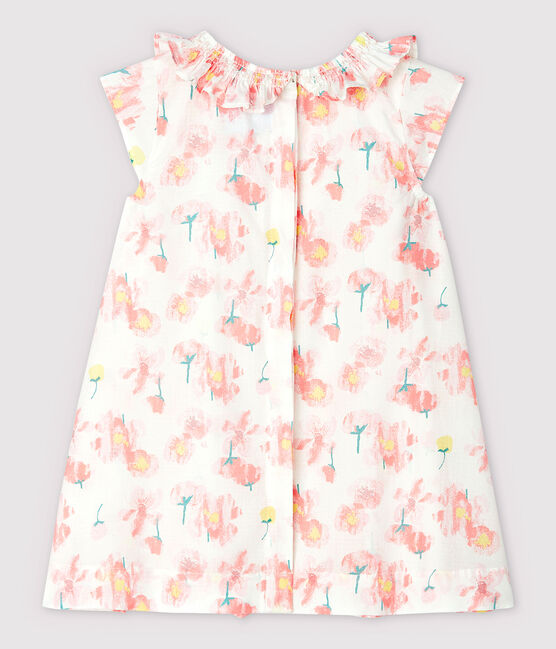 Baby Girls' Short-Sleeved Poplin Dress MARSHMALLOW white/MULTICO white