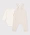 Babies' plain dungarees and body set in cotton with a collar Ecru/ecru