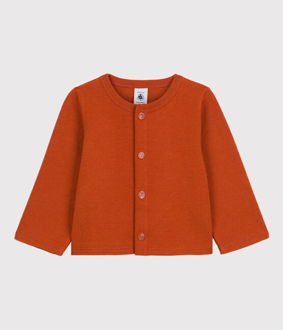 Babies' Plain Thick Jersey Cardigan RUSTY brown