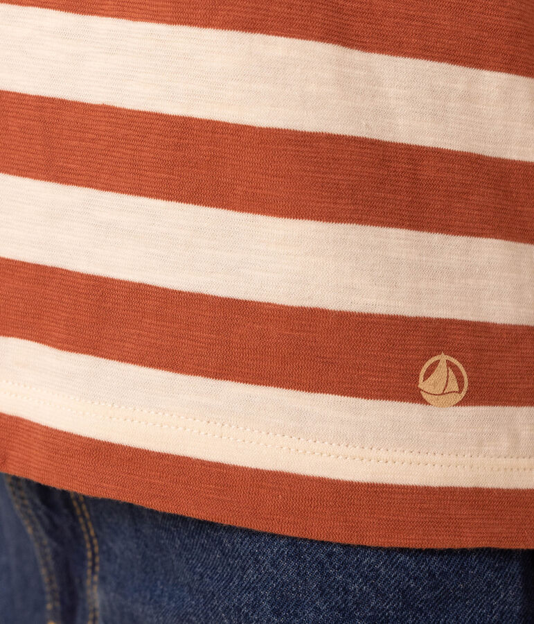 Women's Straight Round-Neck Cotton T-Shirt brown/ecru