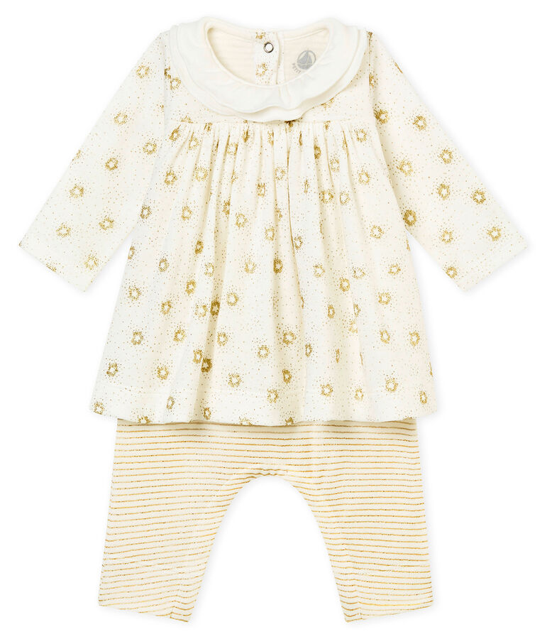 Baby girl's leggings dress MARSHMALLOW white/DORE yellow