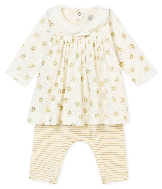 Baby girl's leggings dress MARSHMALLOW white/DORE yellow