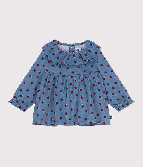Babies' long-sleeved apple-print corduroy blouse ADRIATIC blue/MULTICO