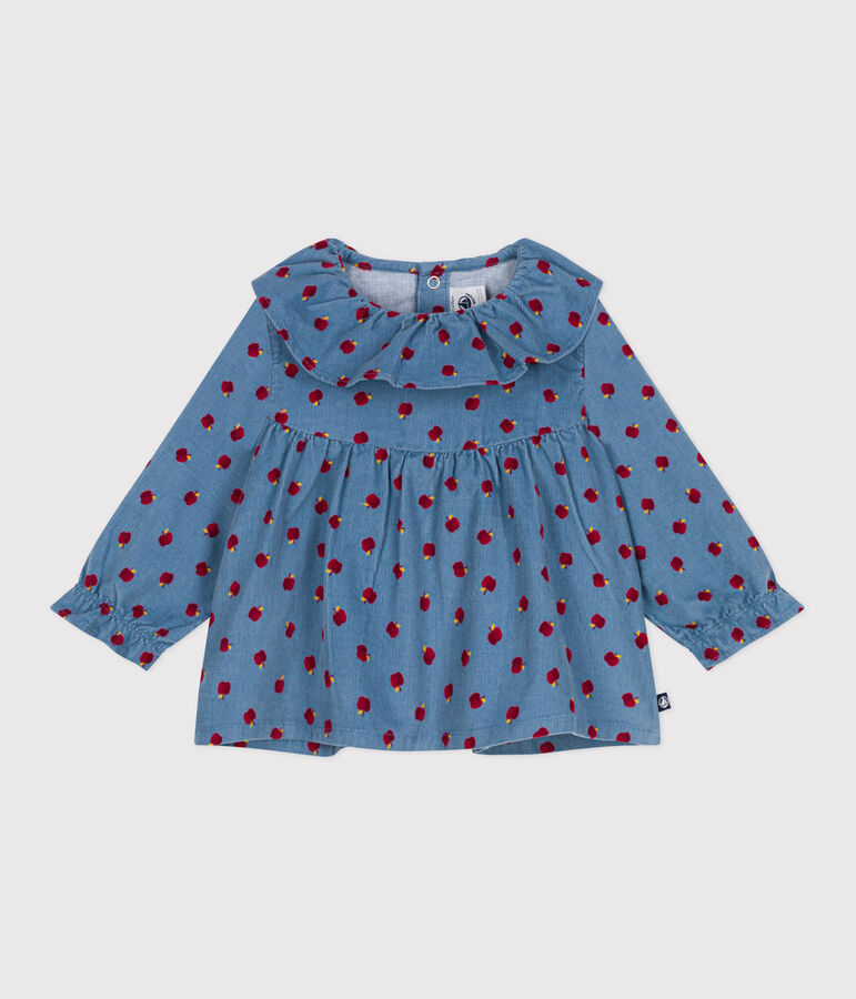 Babies' long-sleeved apple-print corduroy blouse blue/multicolor