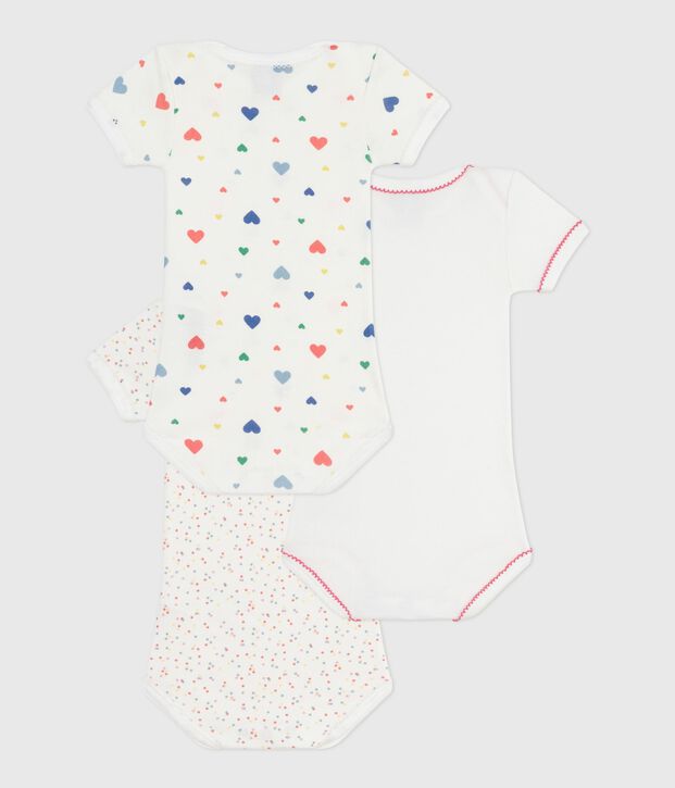 Pack of short-sleeved heart-print cotton bodies for babies multicolor