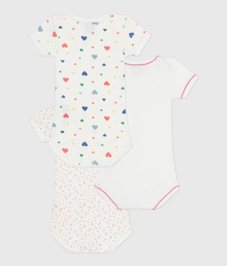 Pack of short-sleeved heart-print cotton bodies for babies multicolor