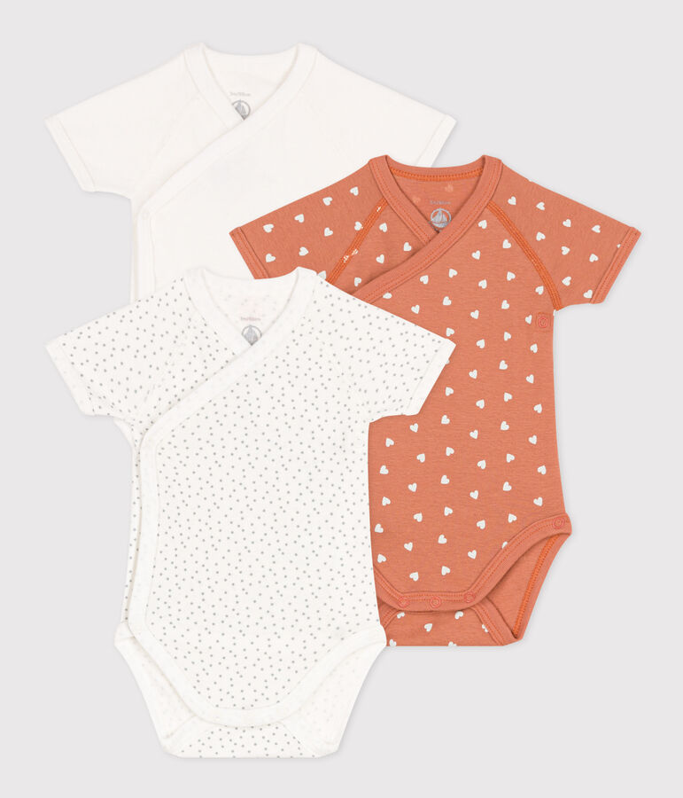 PACK OF 3 BABIES' SHORT-SLEEVED COTTON BODYSUITS multicolor