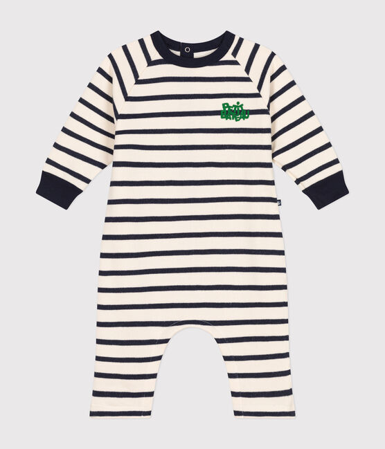 Babies' long fleece jumpsuit AVALANCHE white/SMOKING blue