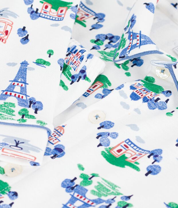 Children's buttoned Paris print cotton pyjamas white/multicolor