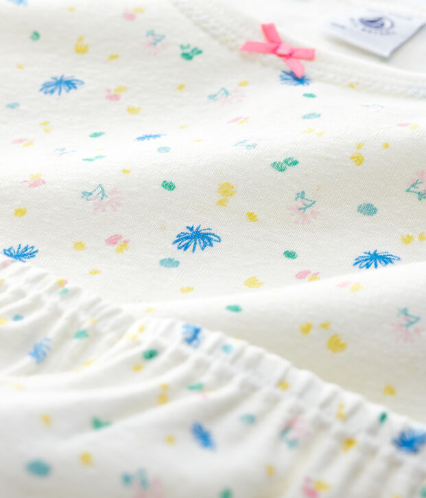Girls' Floral Cotton and Linen Blend Short Pyjamas white/multicolor