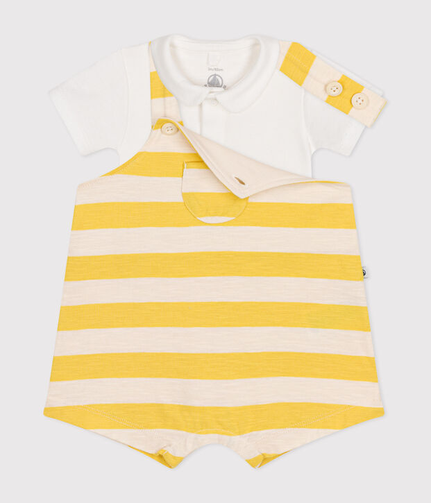 Babies' Slub Jersey Dungaree Set yellow/ecru