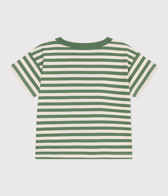 Babies' short-sleeved stripy cotton T-shirt PALMERAIE green/AVALANCHE