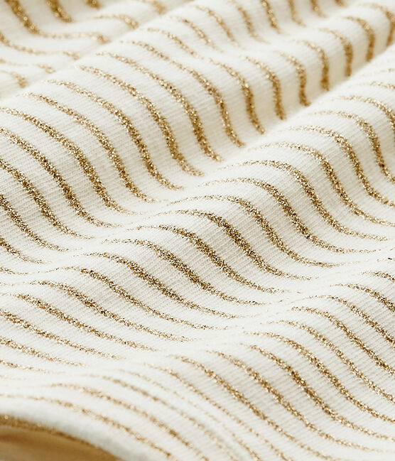 Baby girls' striped bodysuit dress MARSHMALLOW white/DORE yellow