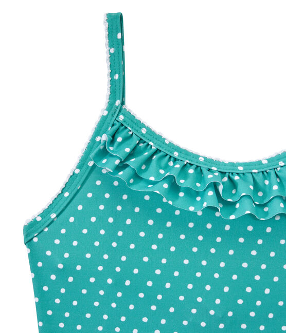 Girl's one-piece polka dot swimsuit VERDE green/MARSHMALLOW white