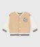 Babies' varsity-style jacket in colourblock cotton with a badge beige/ecru