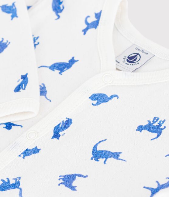 Babies' cat print tube knit pyjama suit MARSHMALLOW white/CREPUSCULE