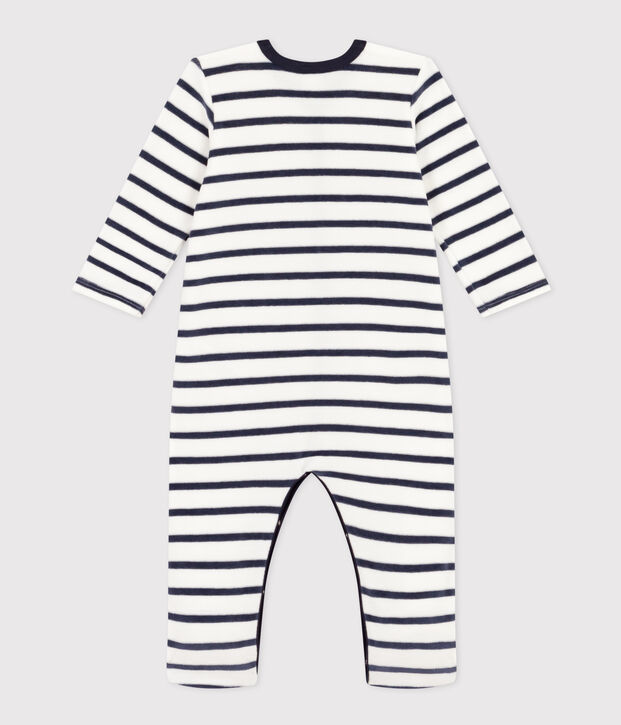 Babies' Stripy Velour Pyjamas white/blue