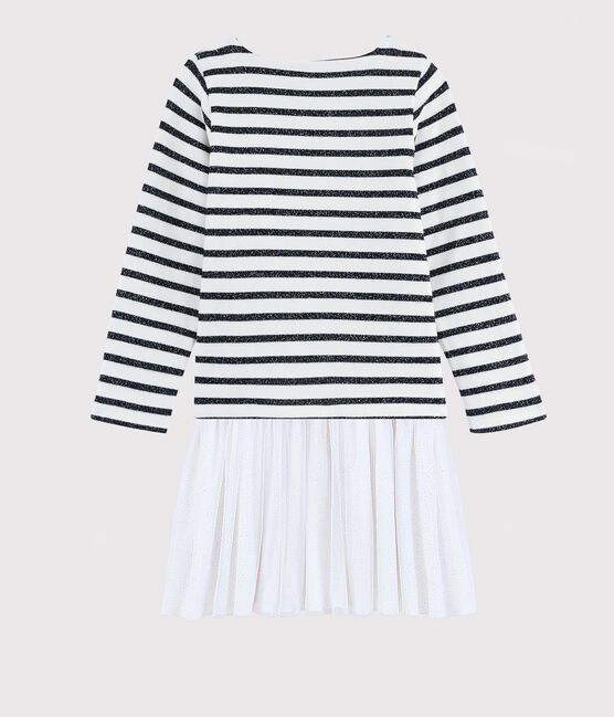Girl's Long-sleeved Dress MARSHMALLOW white/SMOKING ARGENT BRILLANT