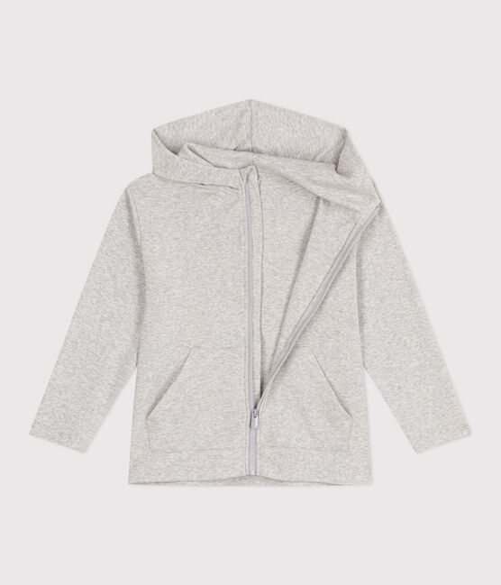 Children's plain cotton zip-up hoodie BELUGA CHINE grey