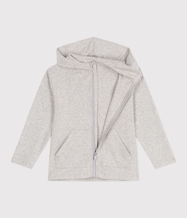 Children's plain cotton zip-up hoodie grey