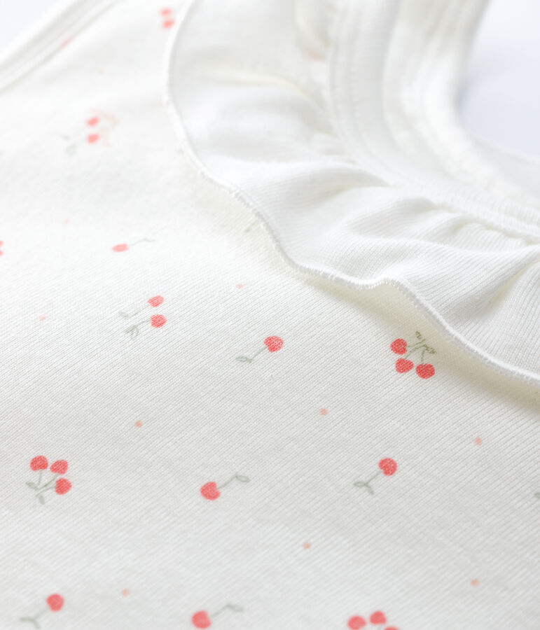 Babies' Organic Cotton Cherry Pattern Sleeping Bag with Little Collar MARSHMALLOW white/MULTICO white