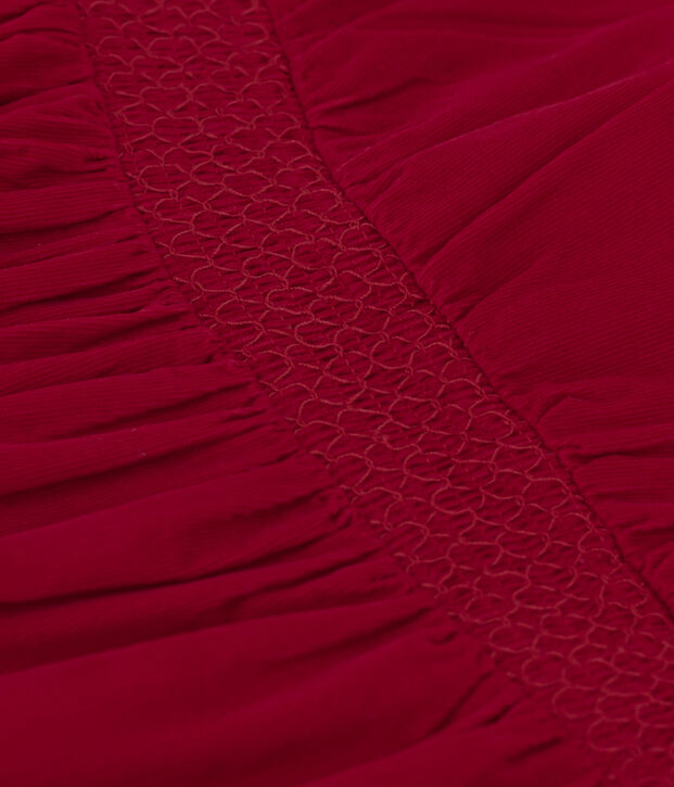 Girls' long-sleeved dress in plain velvet red