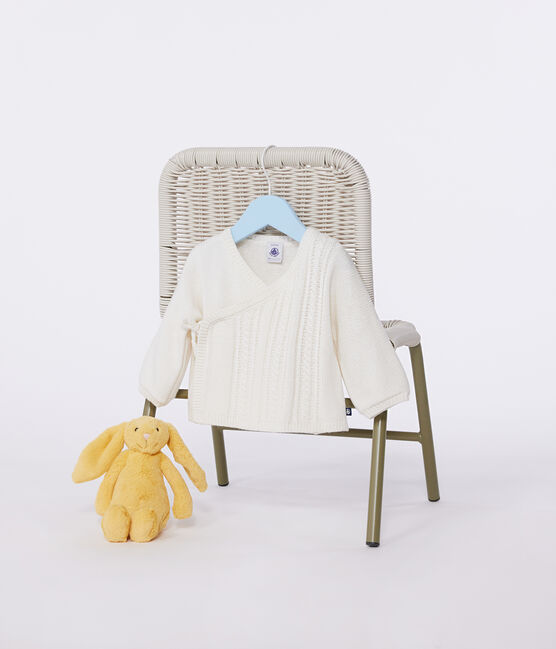 Babies' wool and cotton cardigan MARSHMALLOW white