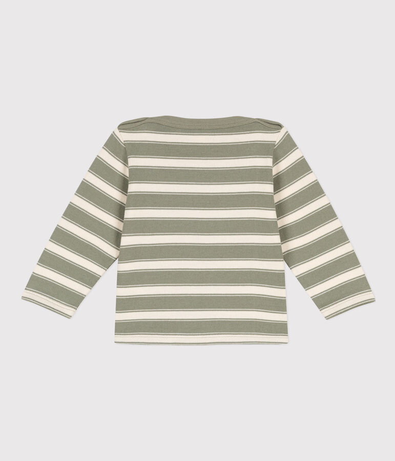 Babies' Thick Stripy Jersey Breton Top green/ecru
