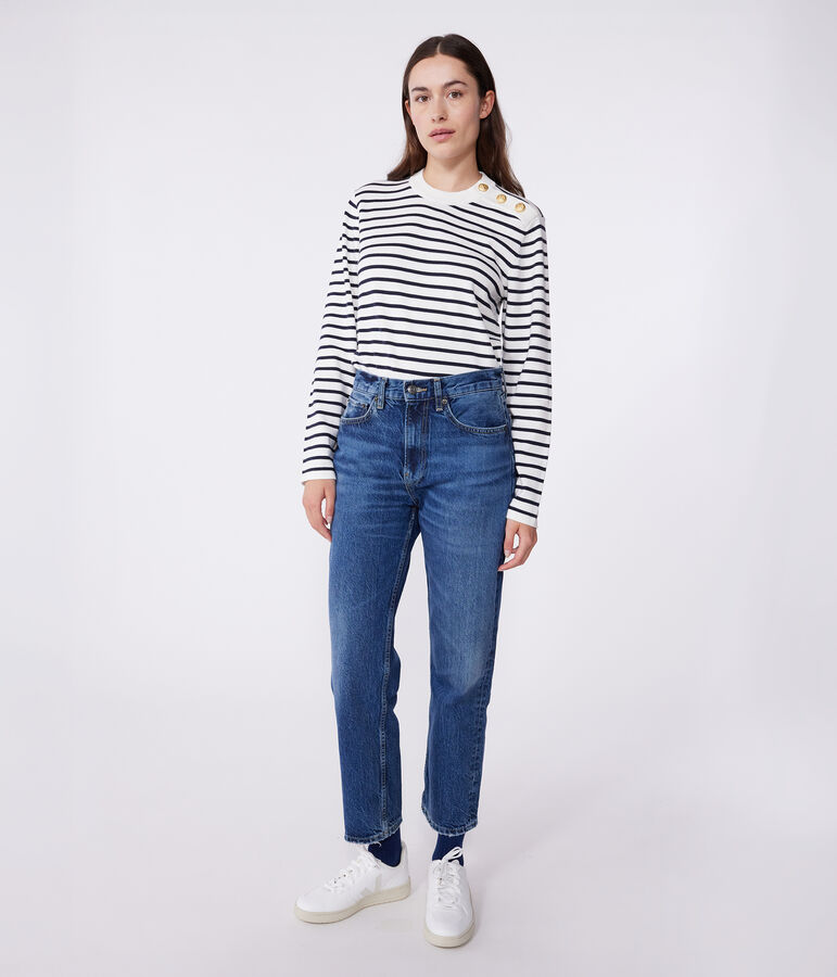Women's striped cotton sailor-striped jumper white/blue