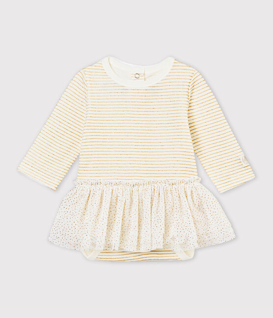 Baby girls' bodysuit dress MARSHMALLOW white/DORE yellow