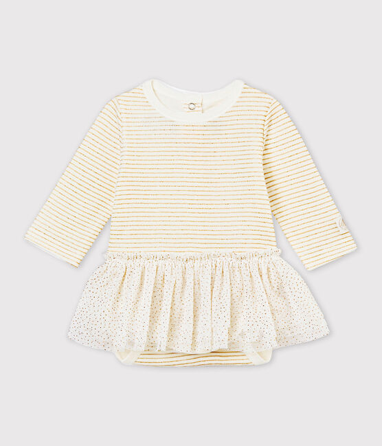 Baby girls' bodysuit dress MARSHMALLOW white/DORE yellow