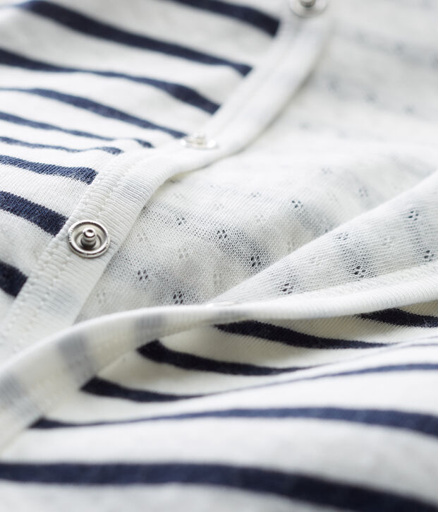 Unisex Babies' Tube-Knit Footless Sleepsuit white/blue