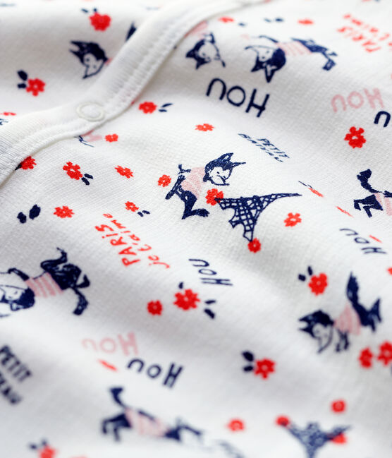 Babies' Paris Organic Cotton Fleece Sleepsuit MARSHMALLOW white/MULTICO white