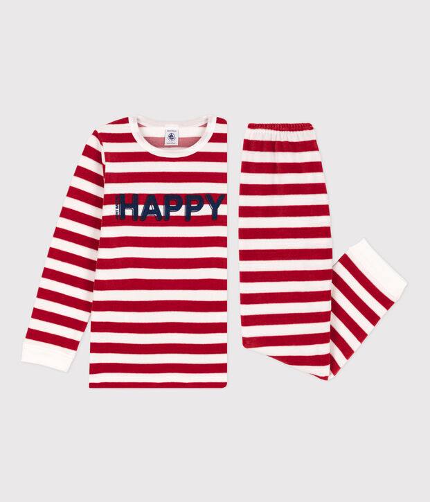 Children's Unisex Striped Velour Pyjamas red/white