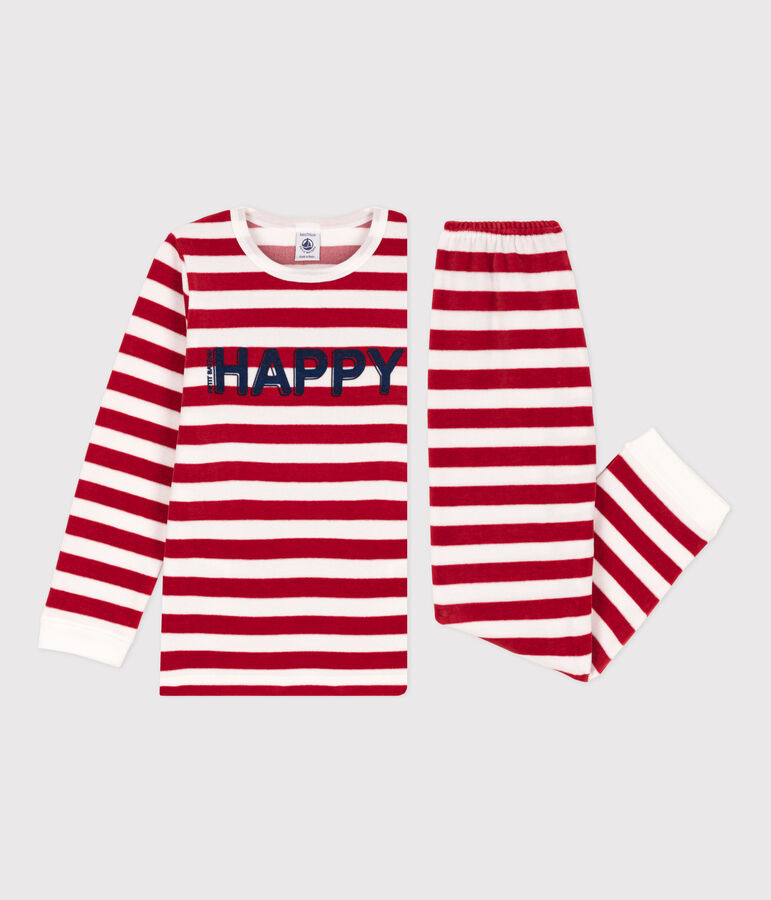 Children's Unisex Striped Velour Pyjamas red/white