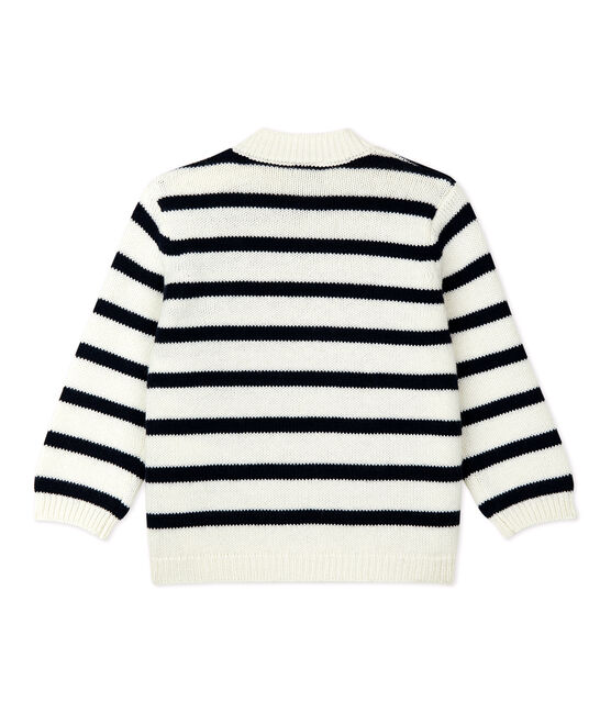 Babies' Wool/Cotton Jumper MARSHMALLOW white/SMOKING blue