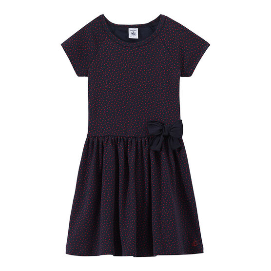 Girls' polka-dot dress MARSHMALLOW white/BRUT blue/MULTICO
