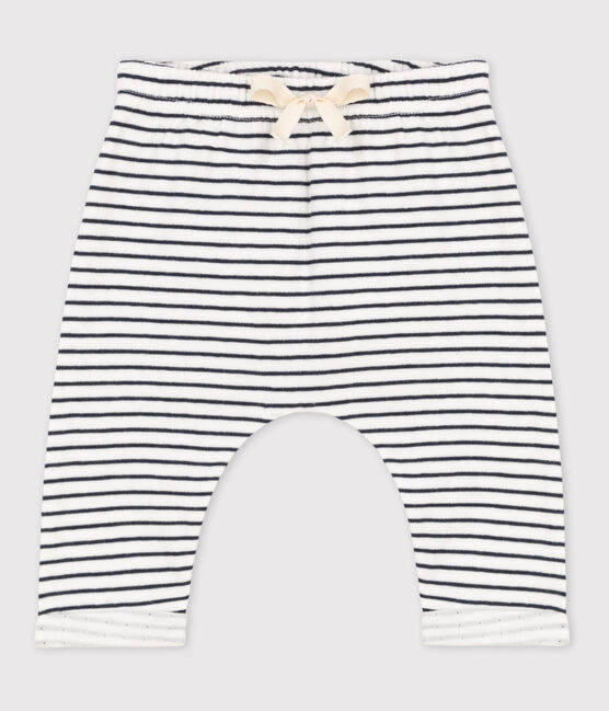 Babies' Sailor Striped Cotton Tube Knit Trousers MARSHMALLOW white/SMOKING blue