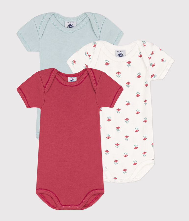 Short-Sleeved Floral Cotton Bodysuits - 3-Pack multicolor