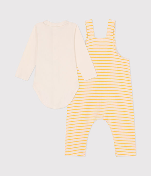 Babies' dungarees and cotton bodysuit set Ecru/yellow