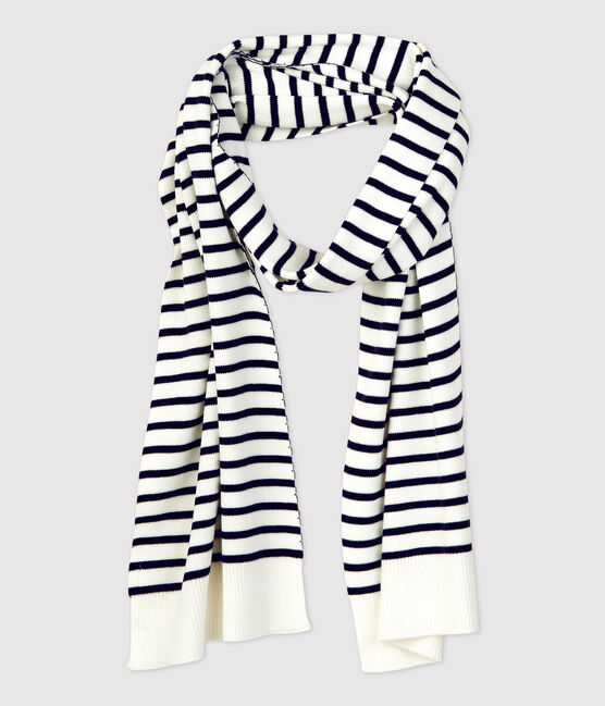 Unisex Striped Cotton Scarf MARSHMALLOW white/SMOKING blue